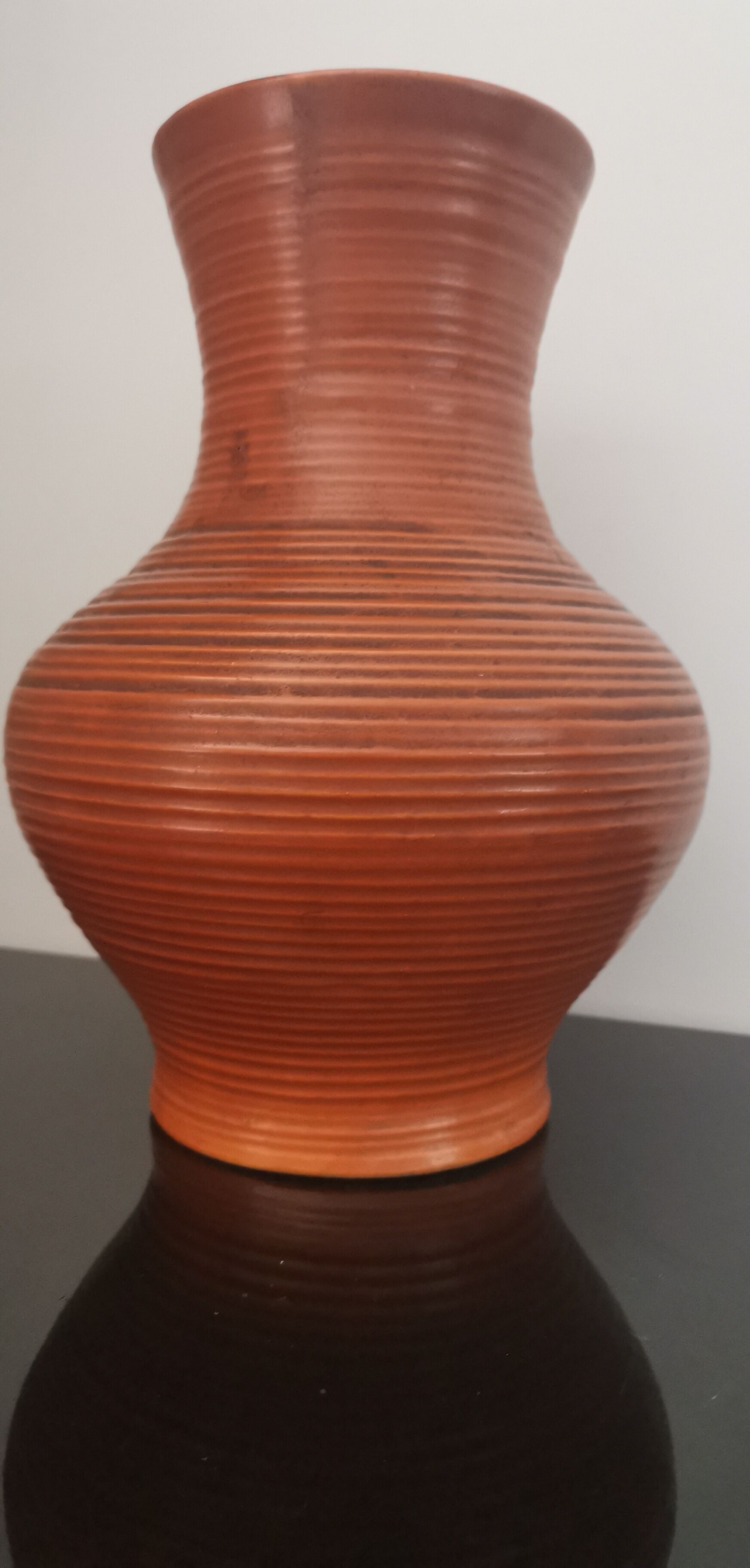 Vase art déco en céramique terra cotta signée, made in France 30s