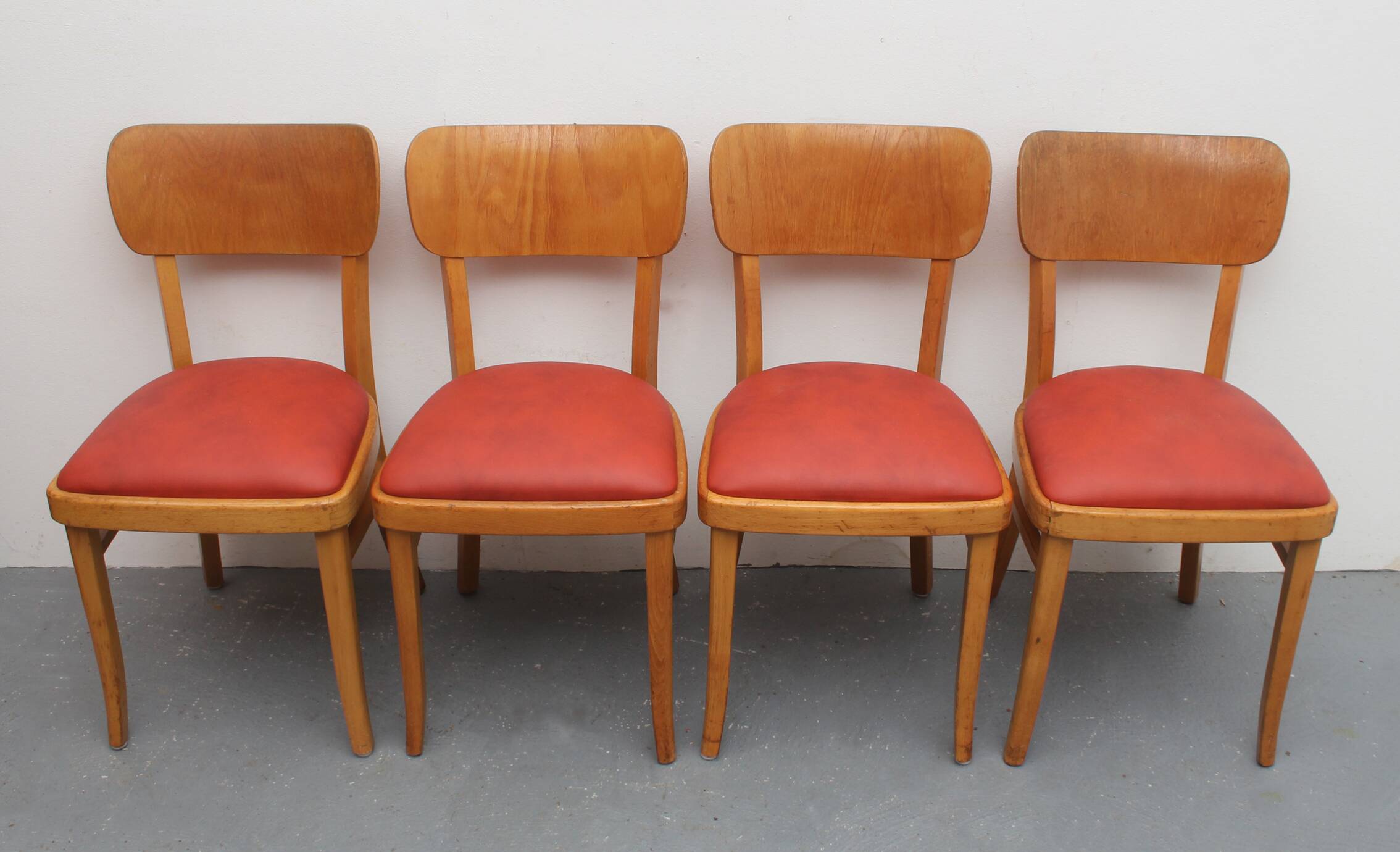Set of 4 chairs 1950s, beechwood and leatherette