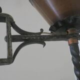 Brutalist wrought iron and copper 2-arm chandelier, 1960s