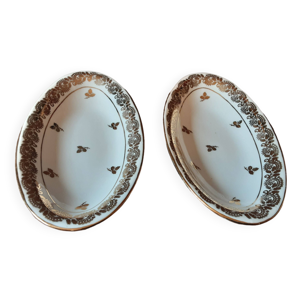 3 Beurriers En Porcelaine De Limoges, Style Art Déco Et Motif Coquillage - Blanc