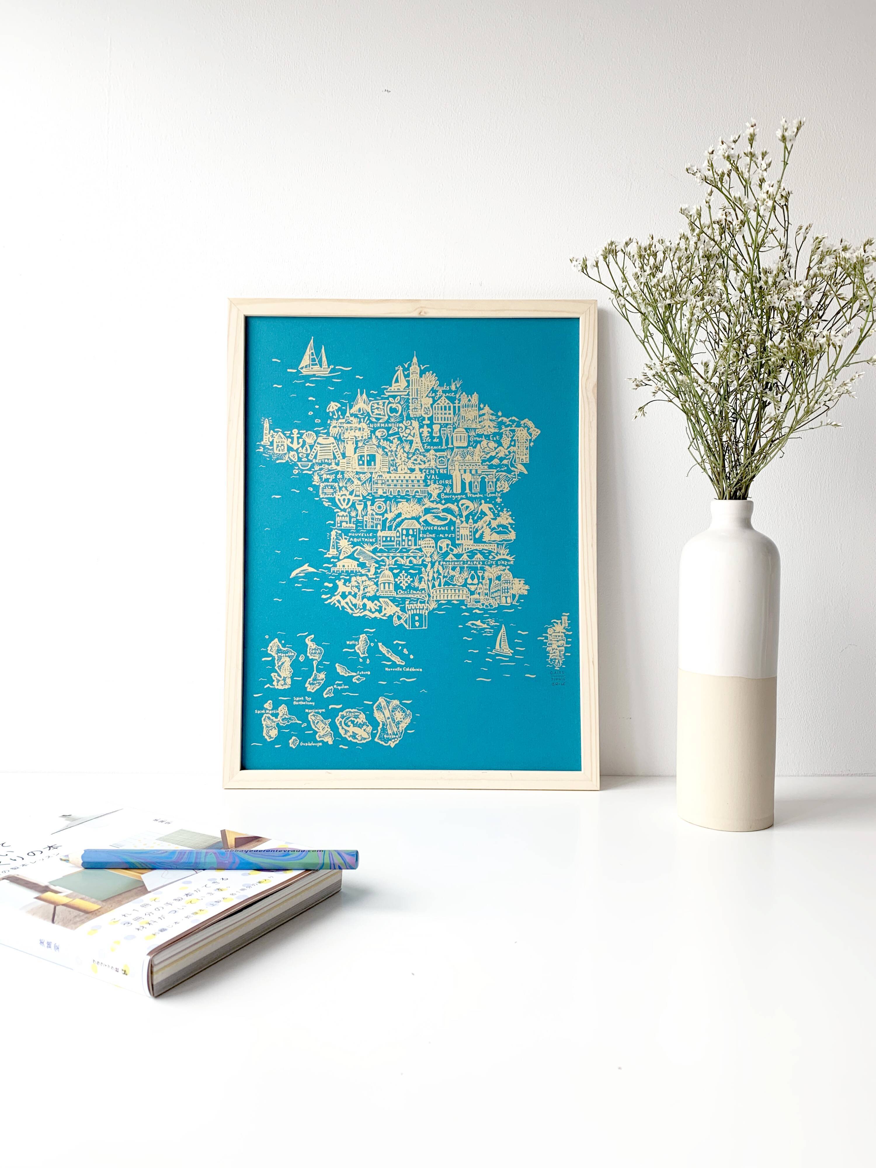 France turquoise & gold screen printing