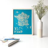 France turquoise & gold screen printing