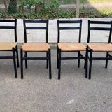 4 chaises scandinaves italiennes Gessef noires bois massif et cordage
