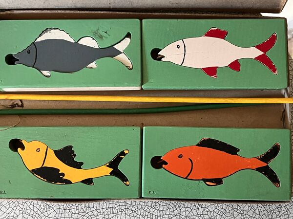 Jeu ancien, Pêche à la ligne et puzzle en boite d'origine