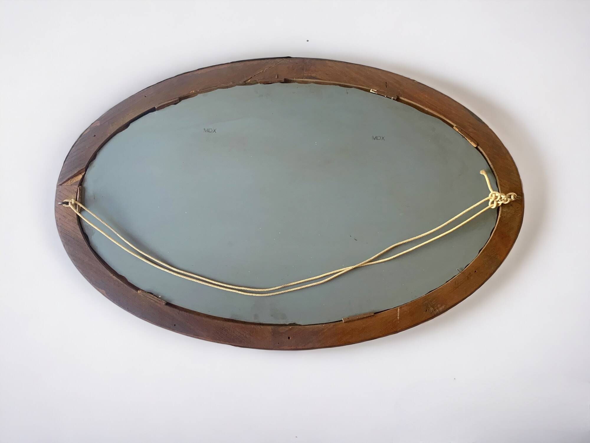 Large Art Deco oval mirror in carved wood - 87 x 53 cm