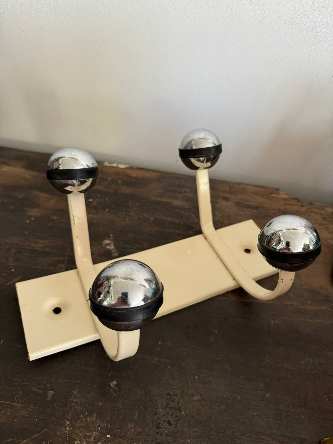 Wall coat rack with 2 vintage ball hooks