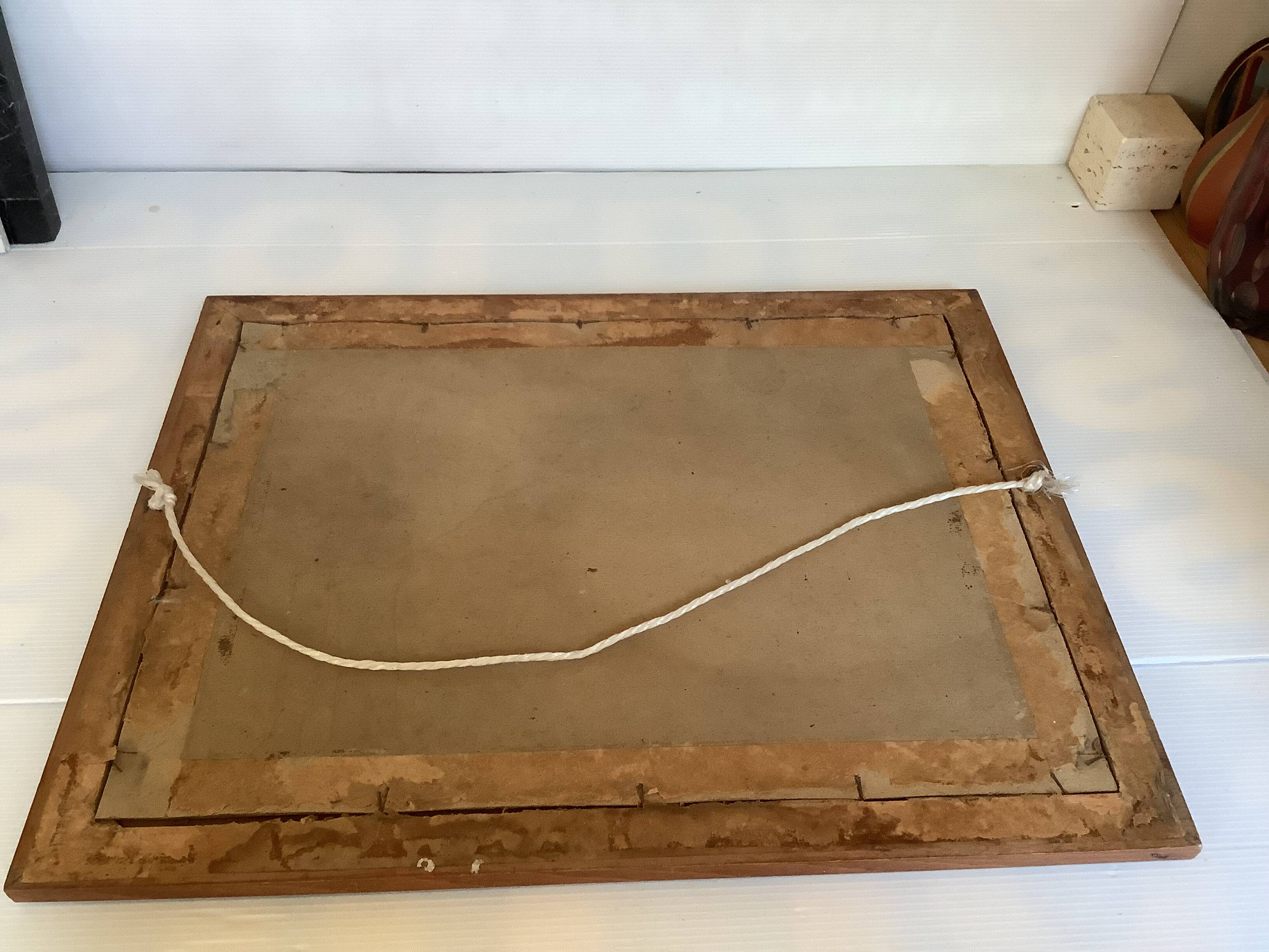 Large marine painting of fishermen and boats.