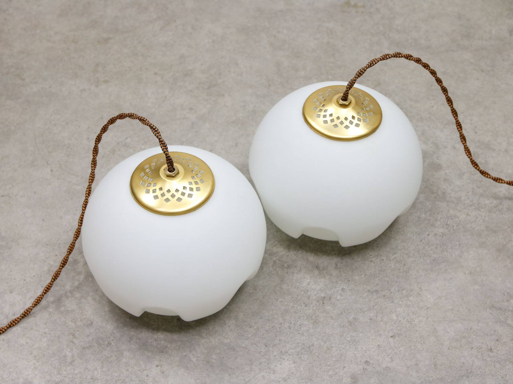 Mid-Century Italian Brass & Opaline Pendant Lamp