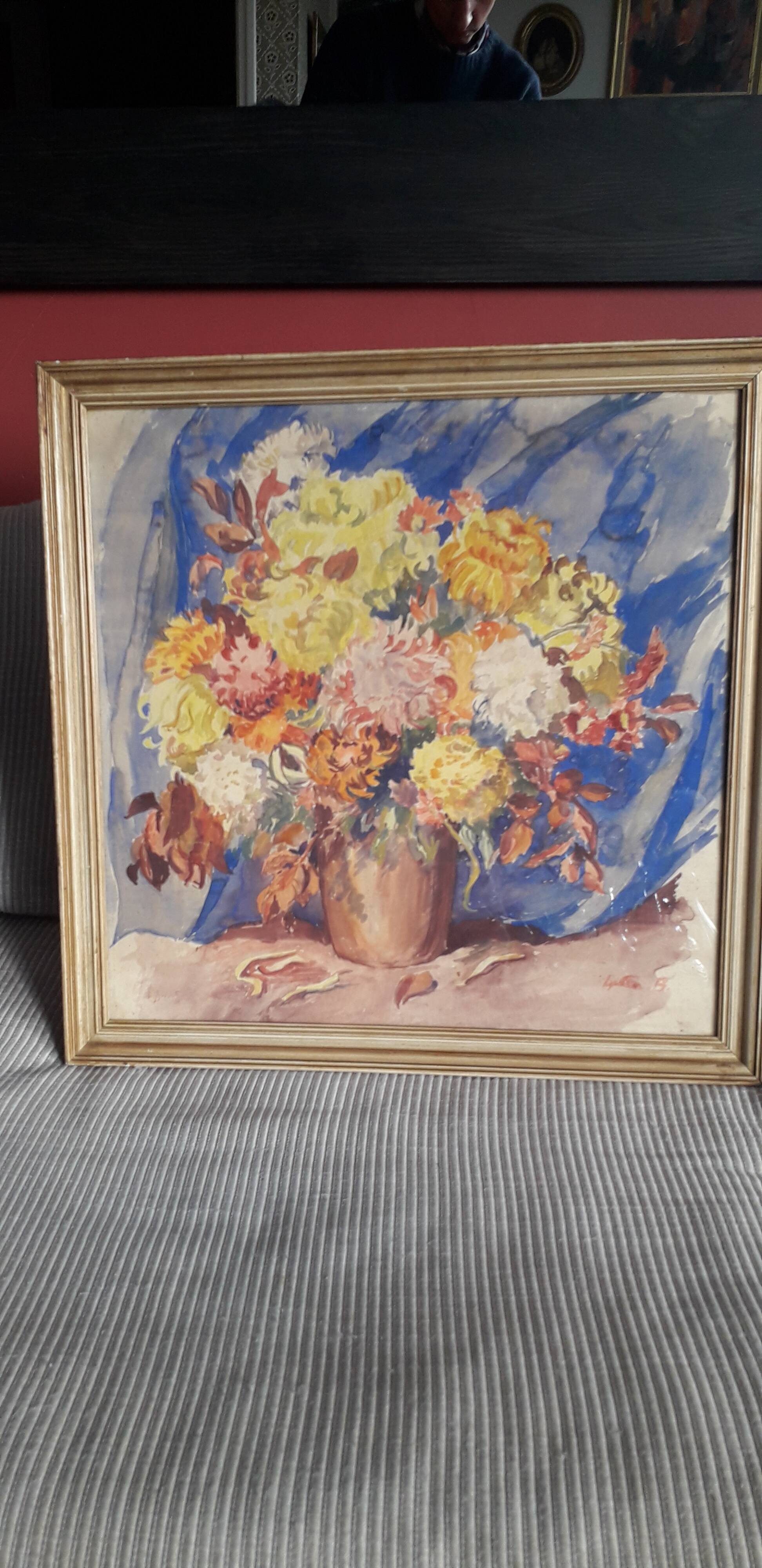 Old painting representing a bouquet of flowers
