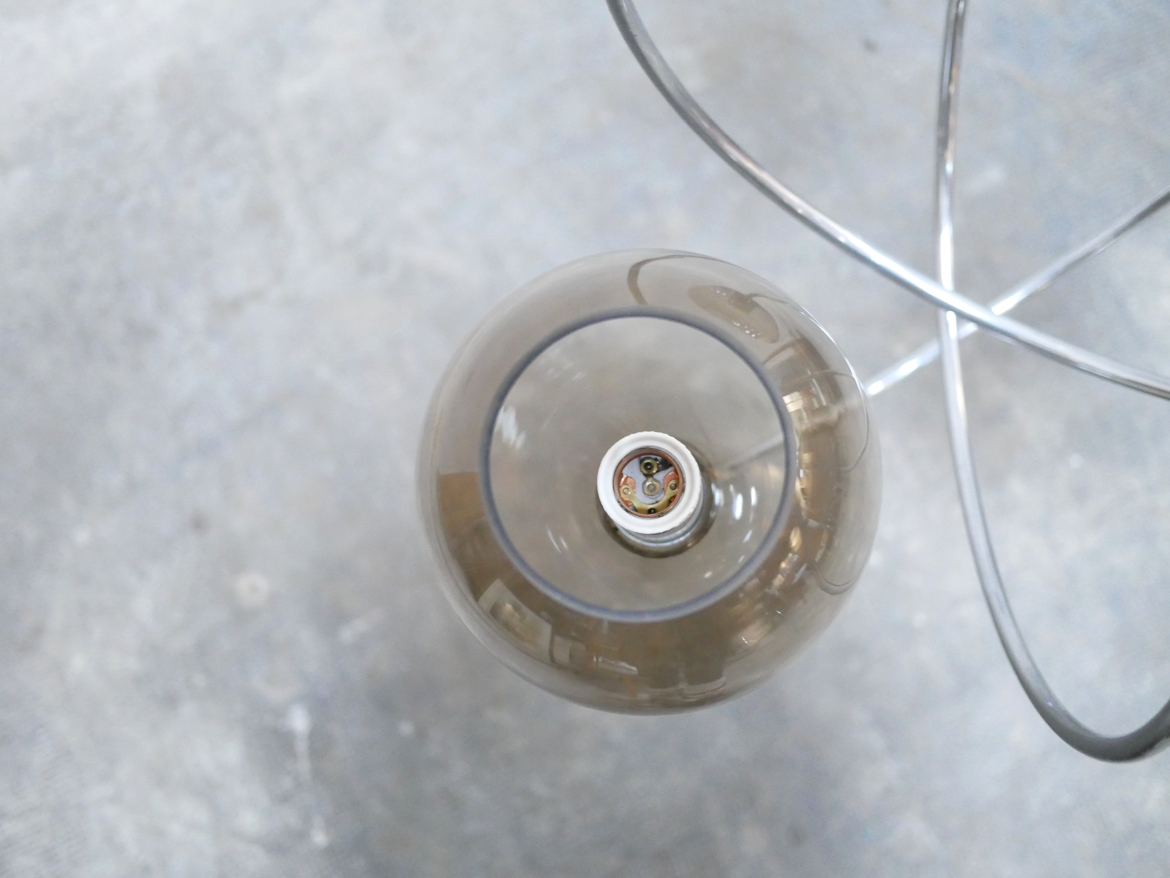 Vintage chandelier in chromed metal and smoked glass