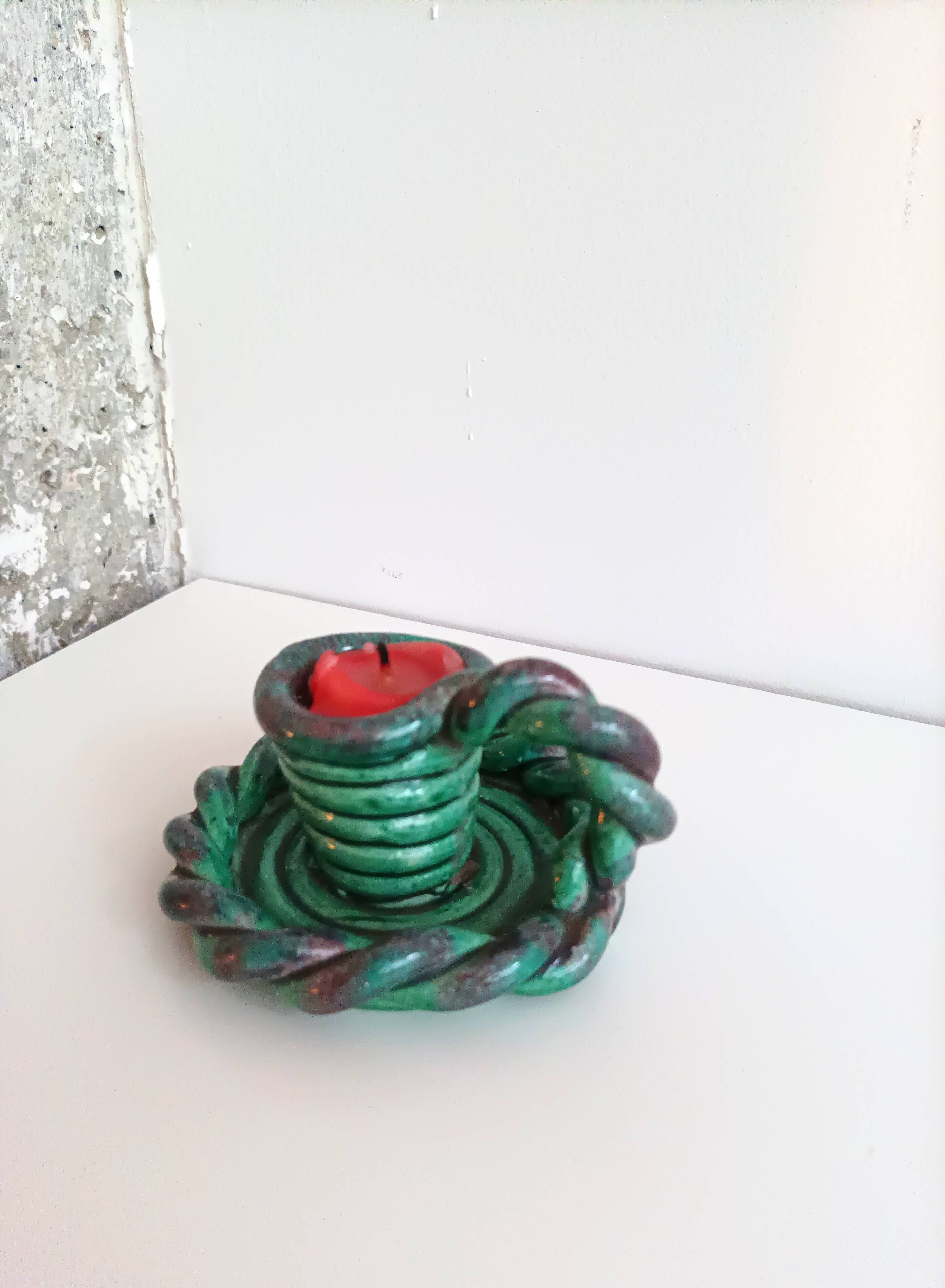 Quimper braided ceramic candle holder signed