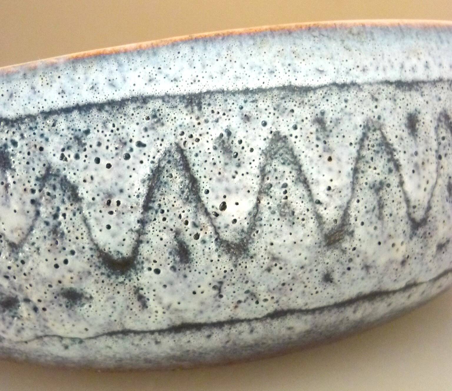 Oval enamelled ceramic dish, signed Jean Austruy, 50s/60s design