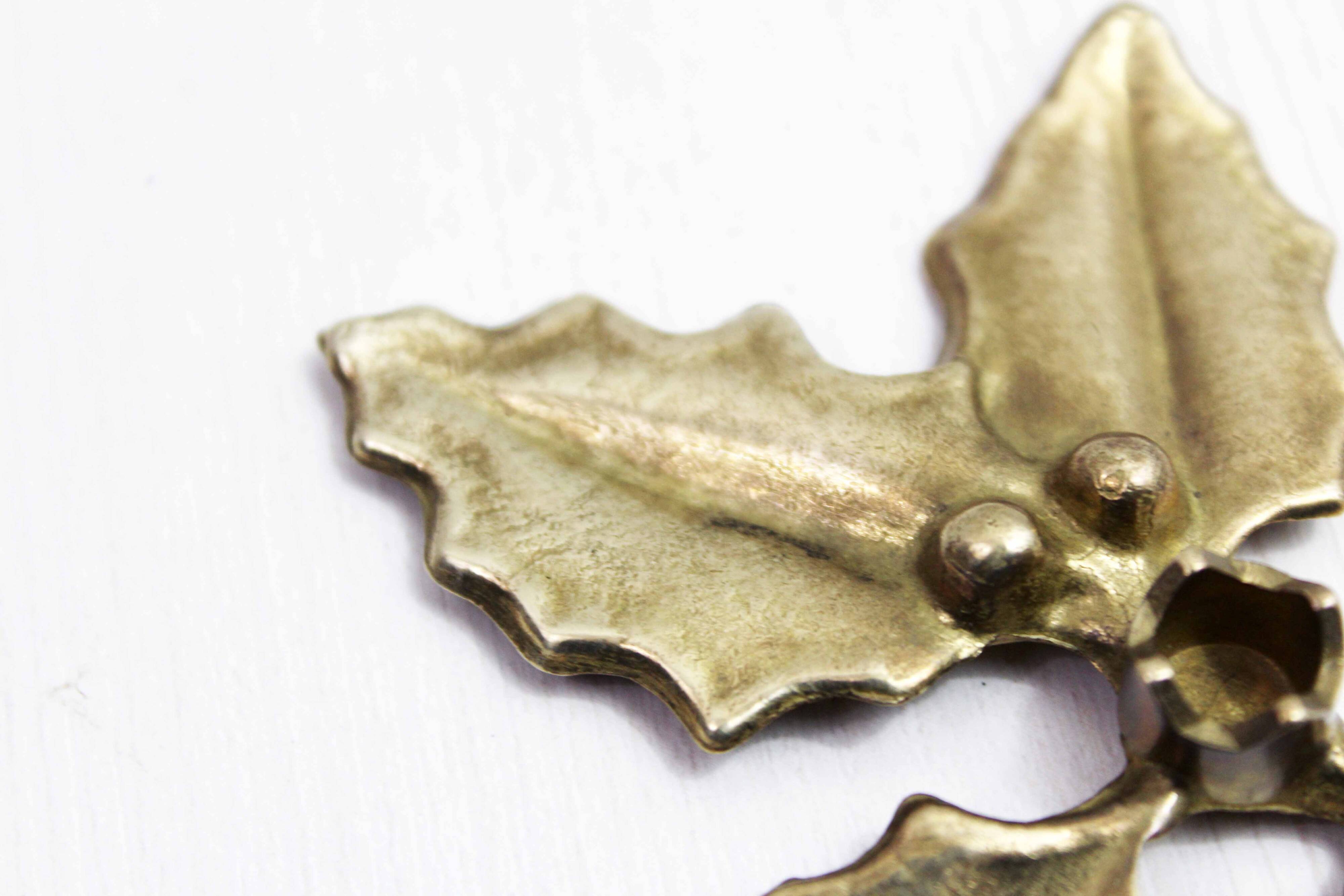 Vintage Holly Candle Holder, Brass