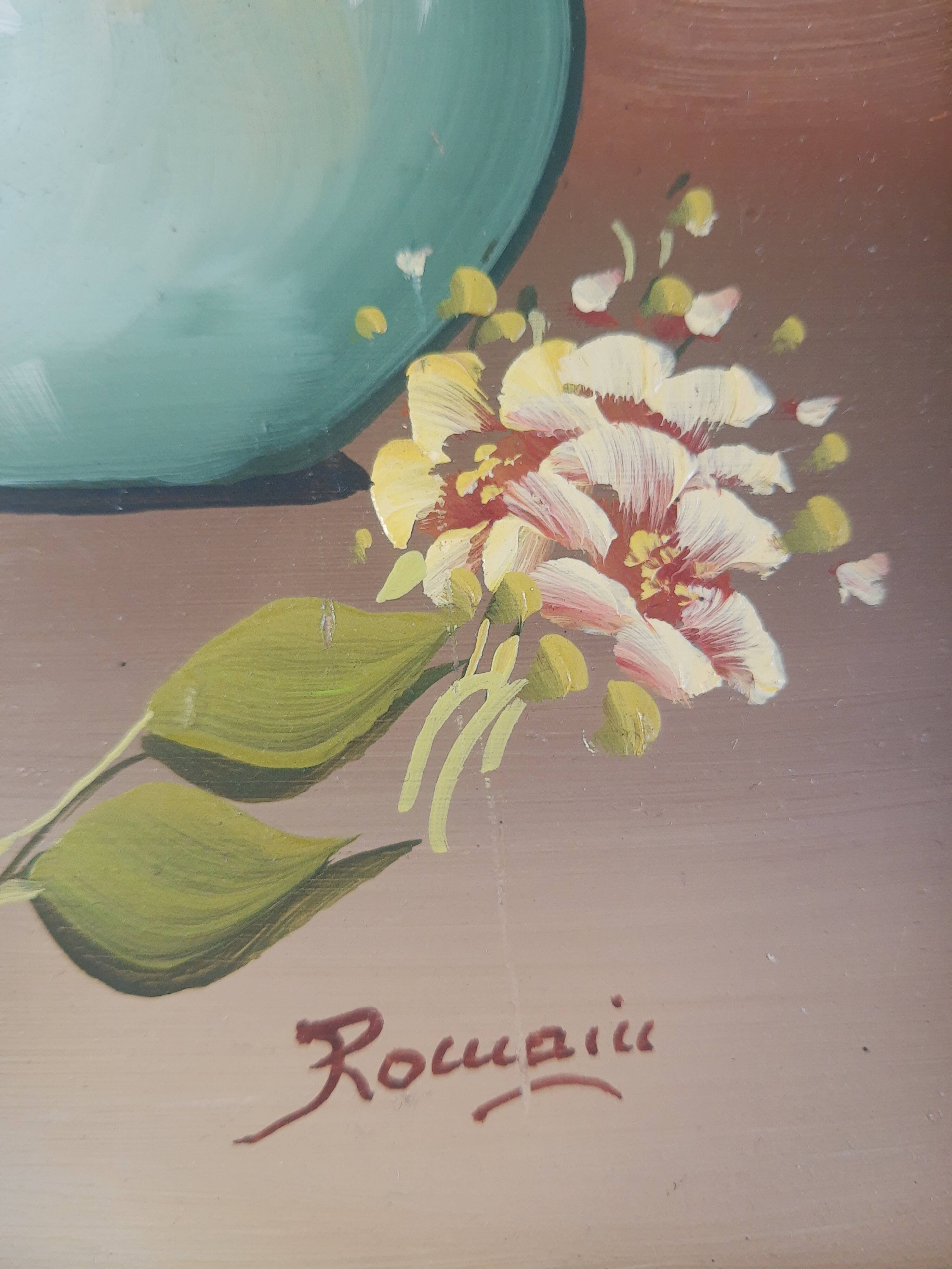 Still life painting frame signed vintage