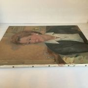 Large portrait painting of a woman, oil on canvas, signed.