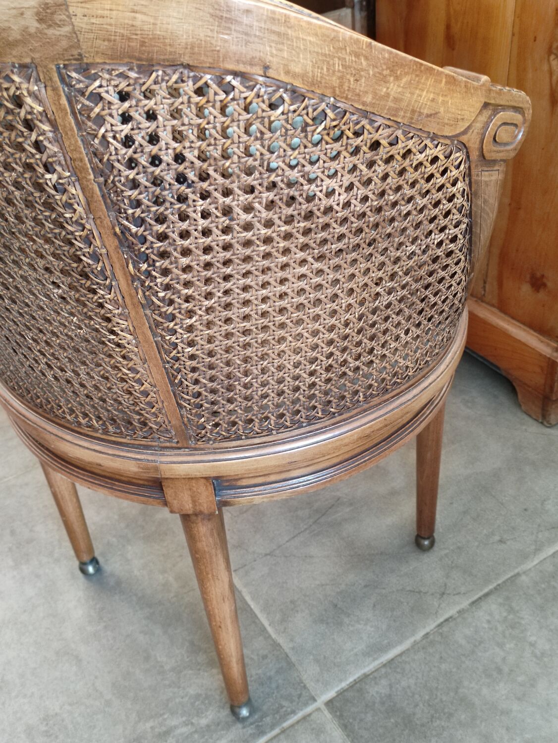 Louis XVI style office armchair in walnut and canning