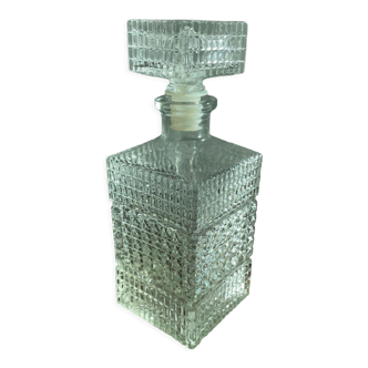 Vintage, whisky decanter, square, glass, diamond tip, square cap, tableware, décor