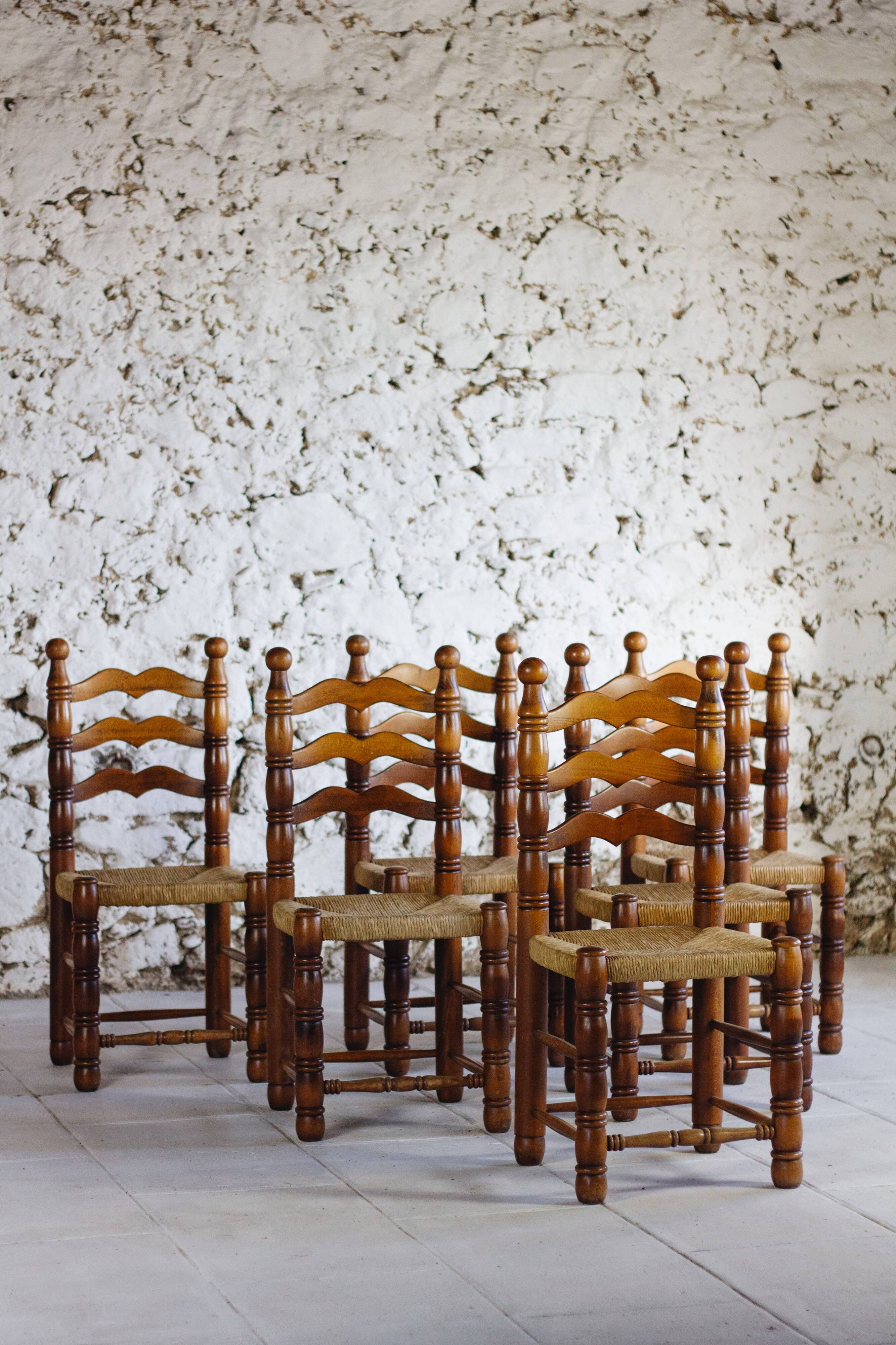 Set of 6 Dudouyt style chairs, 1950