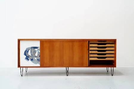 Alfred Hendrickx, Sideboard with Ceramic Art by Willy Meysmans