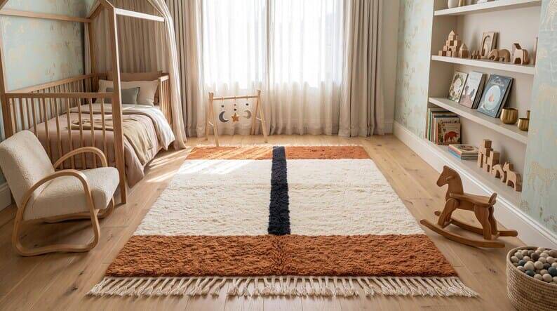 Traditional handmade natural wool rug 2/3 m