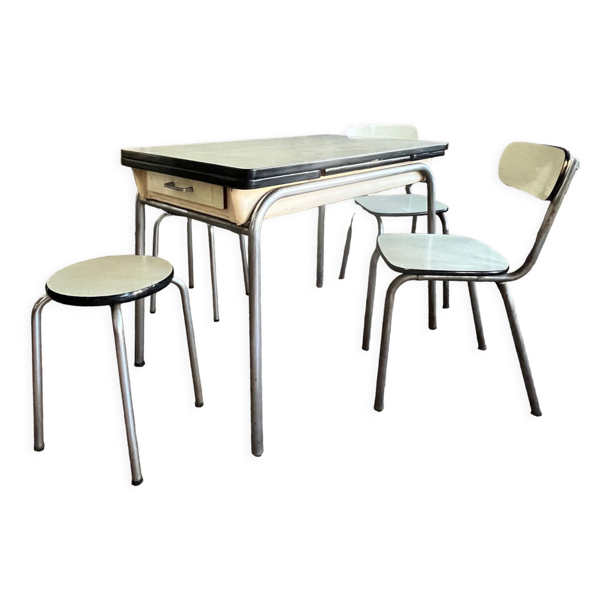 Formica and chrome extension table 2 stools 2 chairs