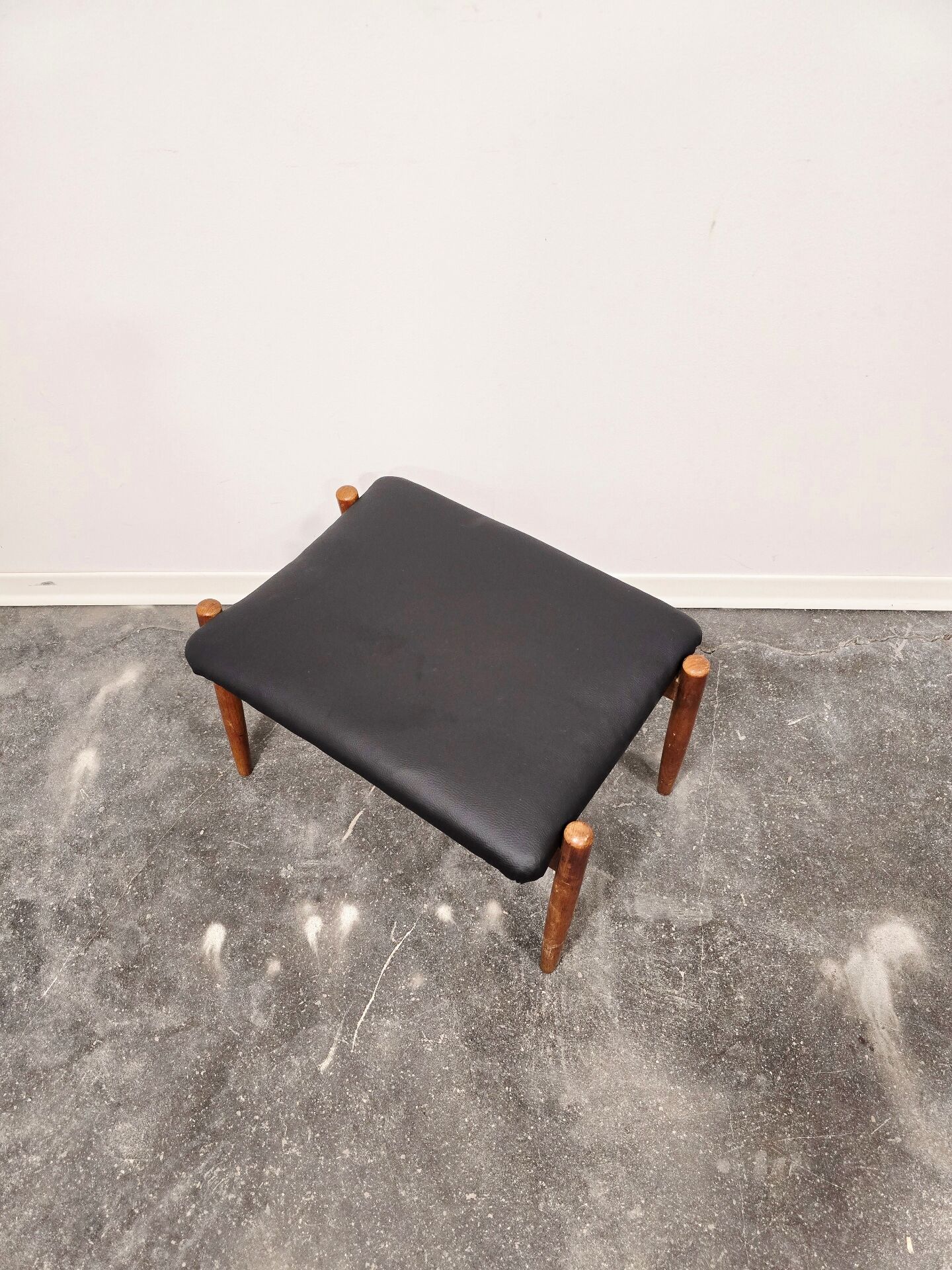 Danish - Style Stool with Faux Leather – 1970s