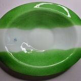Oval decorative dish in glass paste, prairie green and white, 45 cm