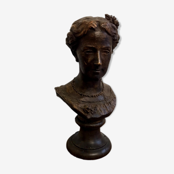 Buste femme en terre cuite 1845 socle bois