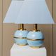 Set of 2 Light-Blue Ceramic Table Lamps with Gold Trim Italy 1980s Hollywood Regency Style