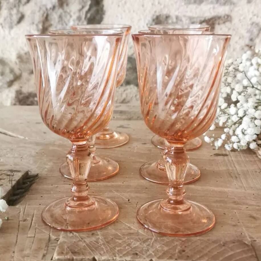 6 Vintage pink stemmed glasses, Rosaline Luminarc