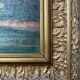 HST painting "Landscape with towns and fishermen" signed Texier + frame XIX°