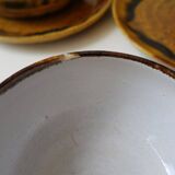 Set of teapot + 5 cups + 6 saucers in ceramic signed CB (Signature to be identified)