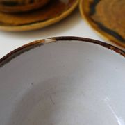 Set of teapot + 5 cups + 6 saucers in ceramic signed CB (Signature to be identified)