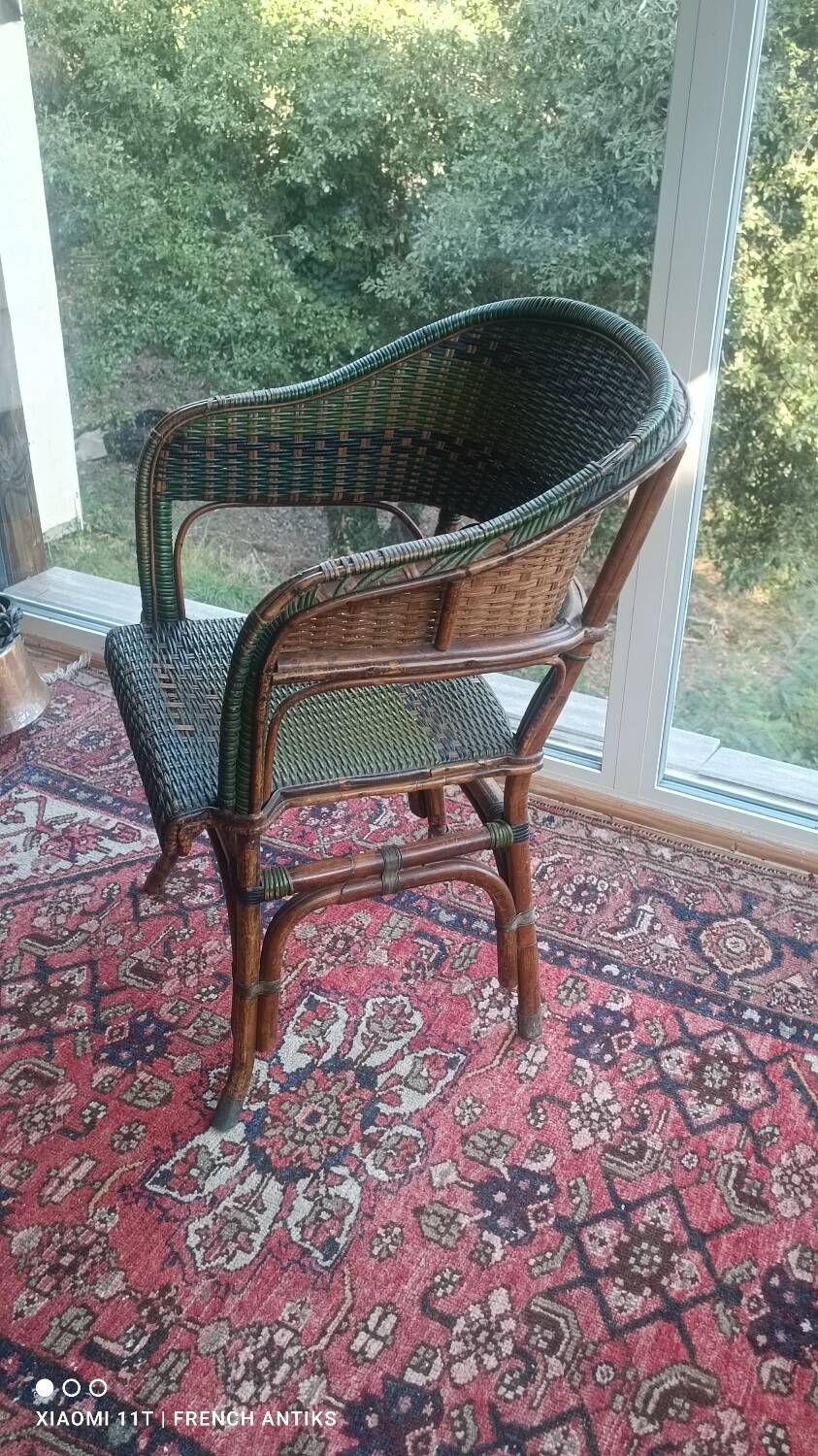 Vintage wicker and rattan bridge chair