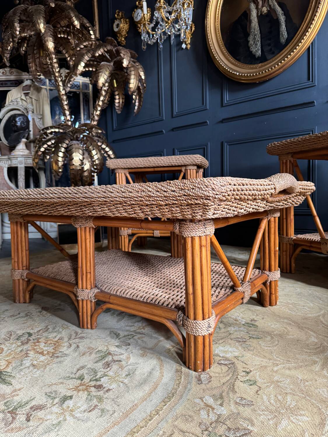 Coffee Table And Pair Of Sofa Ends From The 70s In Bamboo - 20th Century