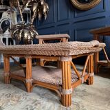 Coffee Table And Pair Of Sofa Ends From The 70s In Bamboo - 20th Century