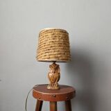 Vintage owl lamp with wool lampshade, handmade