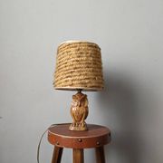 Vintage owl lamp with wool lampshade, handmade