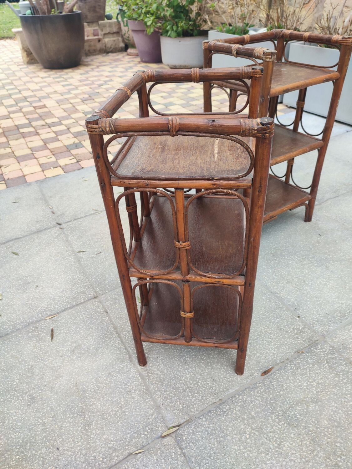 Vintage rattan bedside table pair