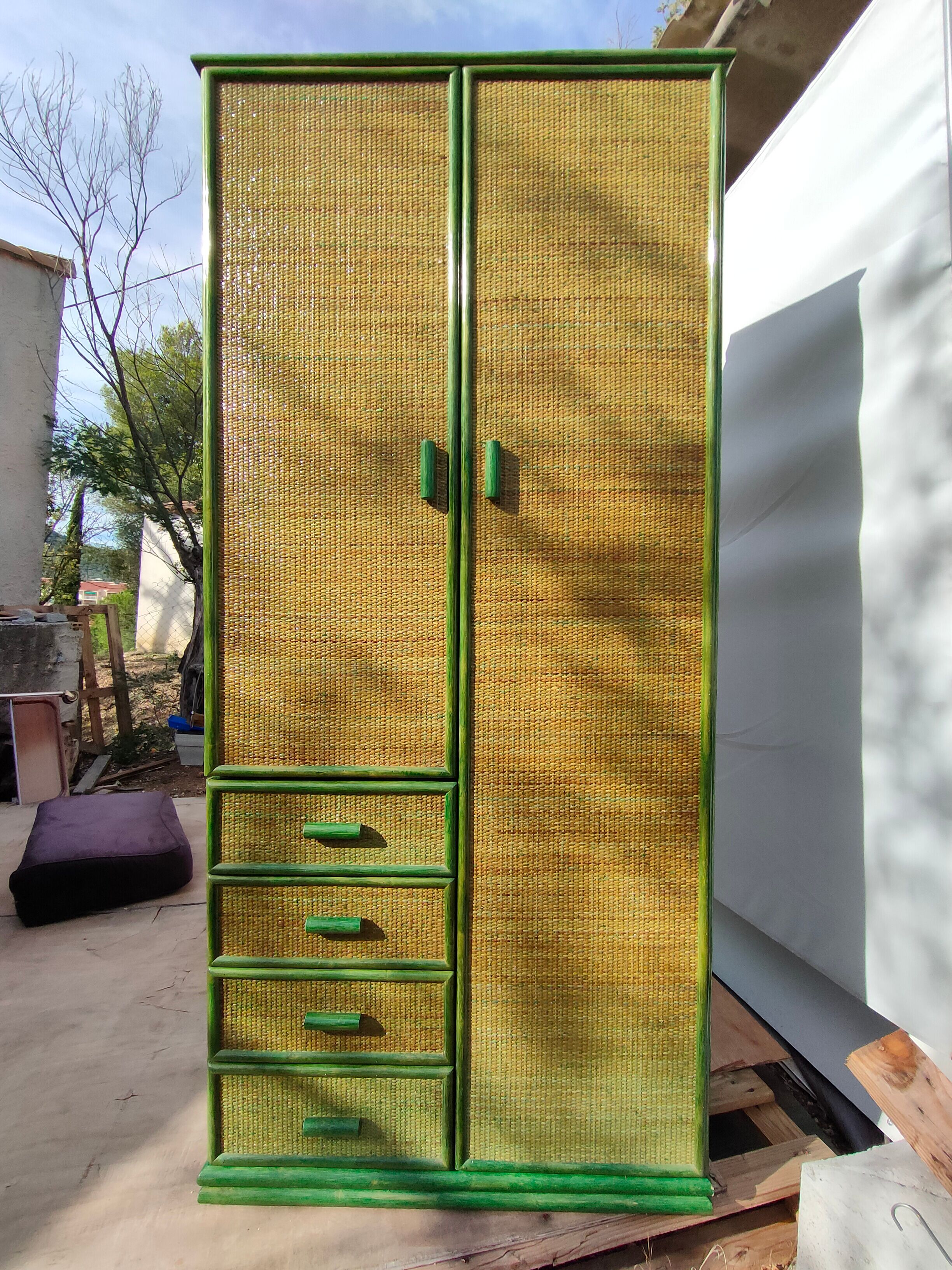 Armoire Roche Bobois vintage cannage rotin