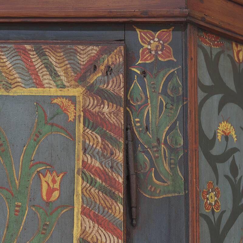 Rustic Farmhouse Folk Art Painted Bridal Cabinet 1834