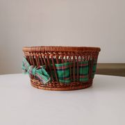 Panier vintage rotin et osier tissu écossais
