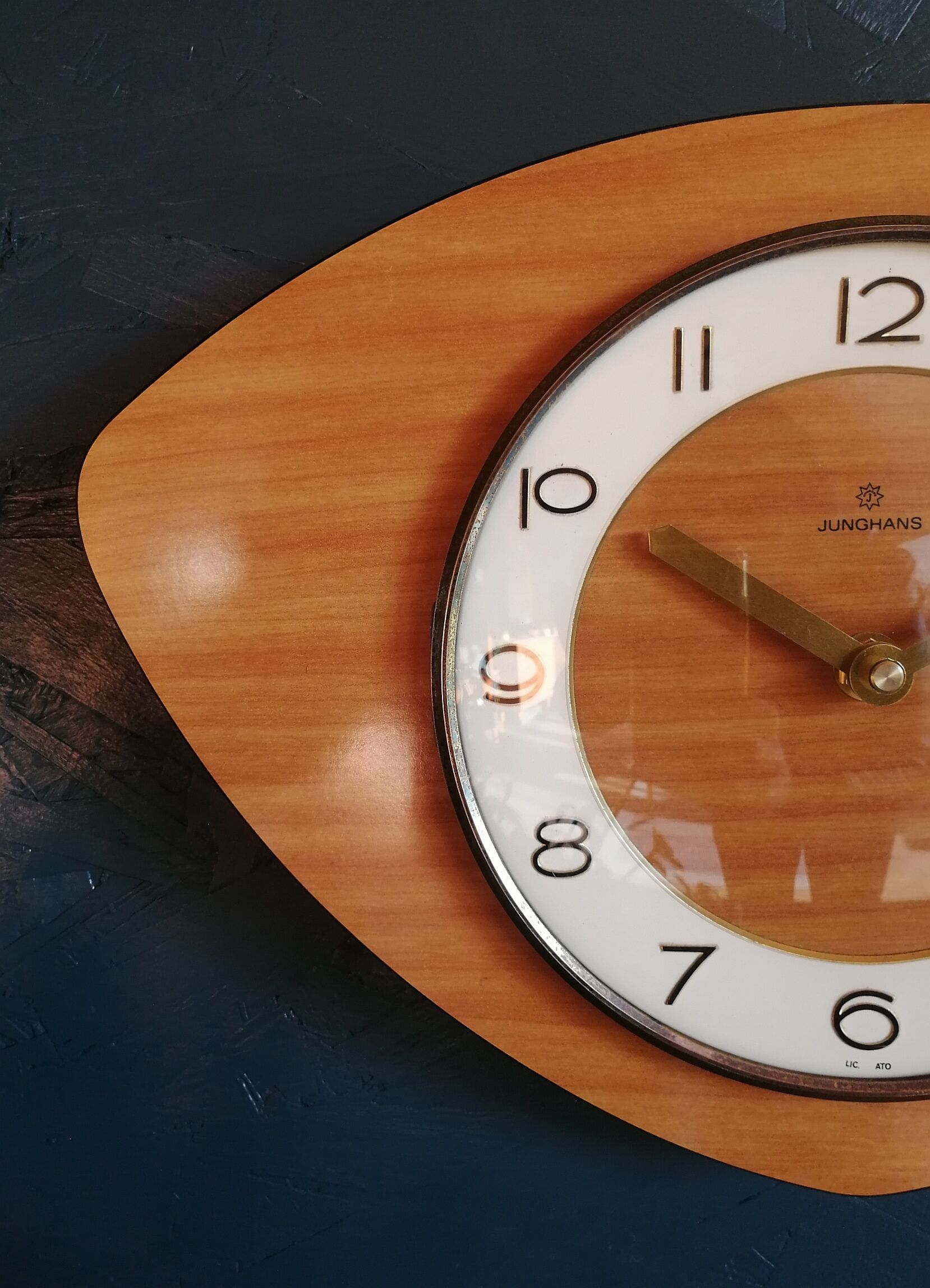 Vintage formica clock silent wall clock "Junghans mahogany"