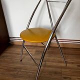 Chaise yamakado, chrome et skaï jaune