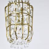 Bakalowits Vienna Brass & Crystal Chandelier Lantern Pendant Lamp, Austria, 1950