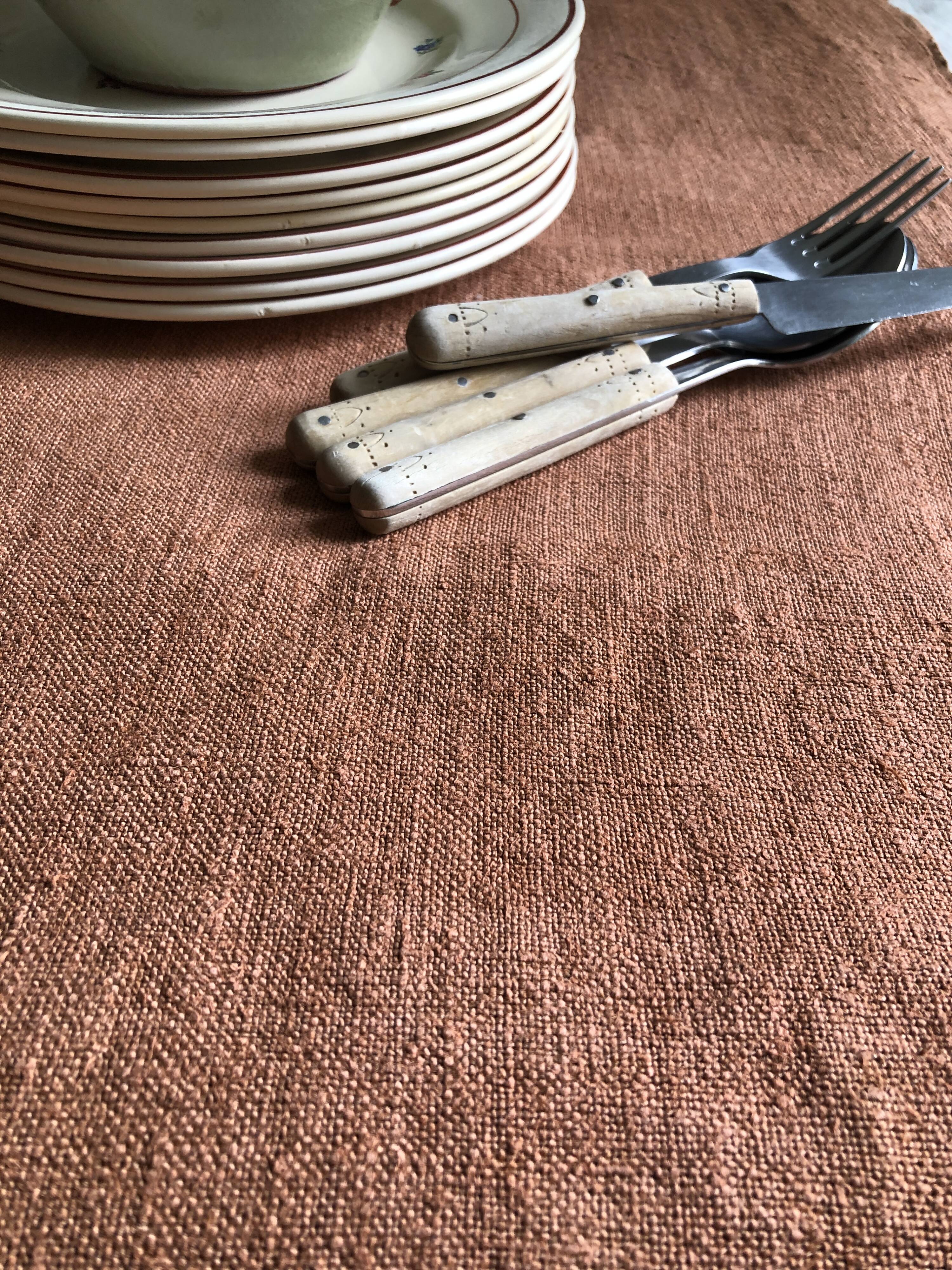 Terracotta tinted hemp harvest tablecloth