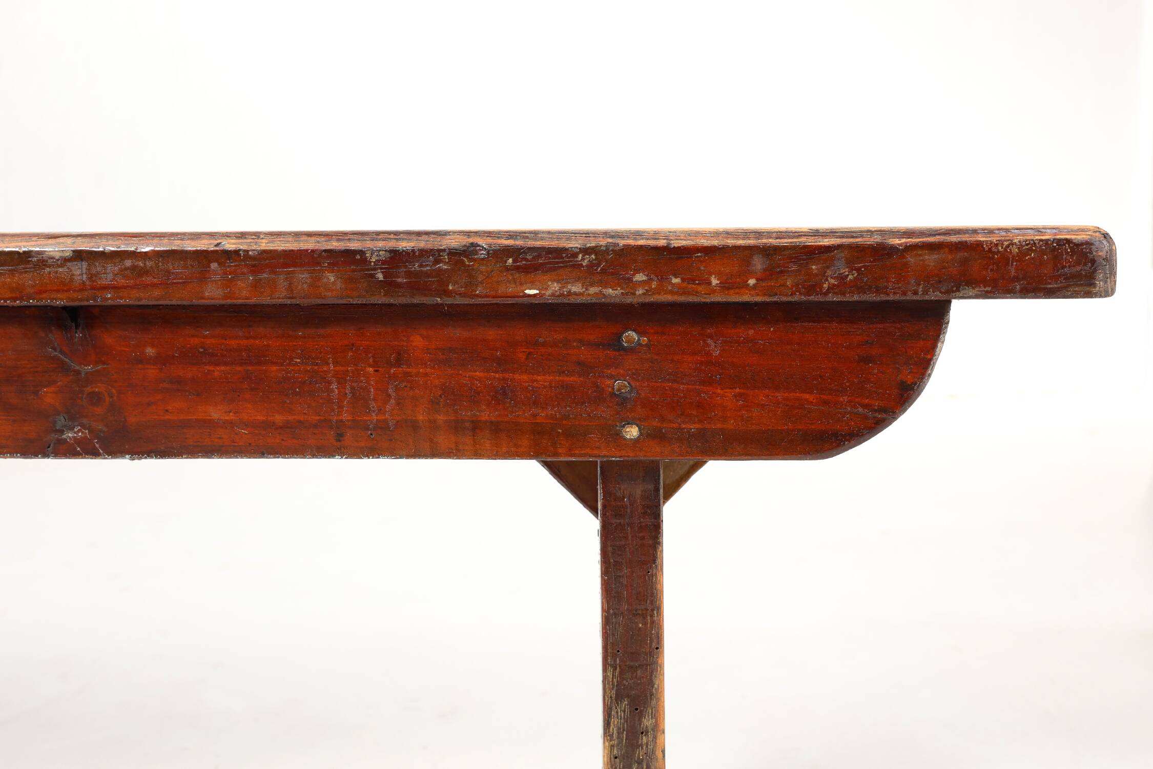 Banc rustique français en chêne brun, vers 1900