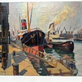 Guy David - Boats moored in the port of Rouen