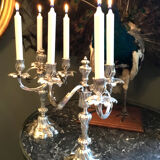 Pair of silver metal candelabras rocaille style XIX