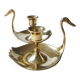 Pair of hand candle holders/Cellar rats shape swans, in polished brass. 1950s
